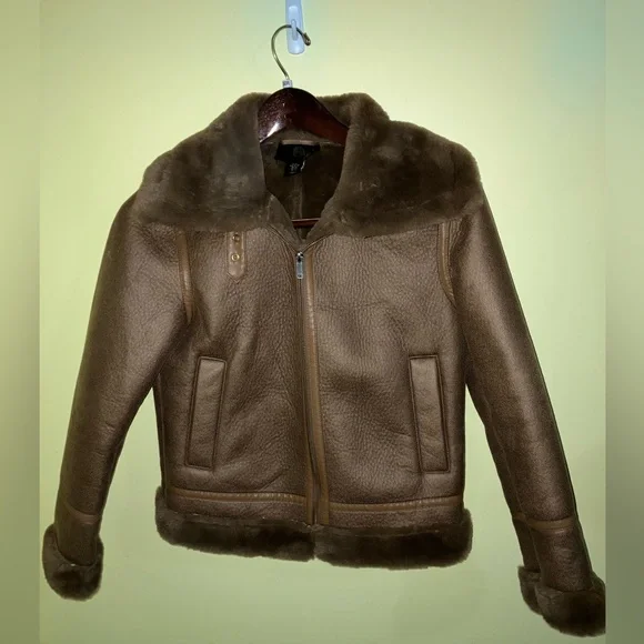 House of Harlow 1960 faux suede fur lined aviator bomber jacket coat XS NWOT - Picture 4 of 10